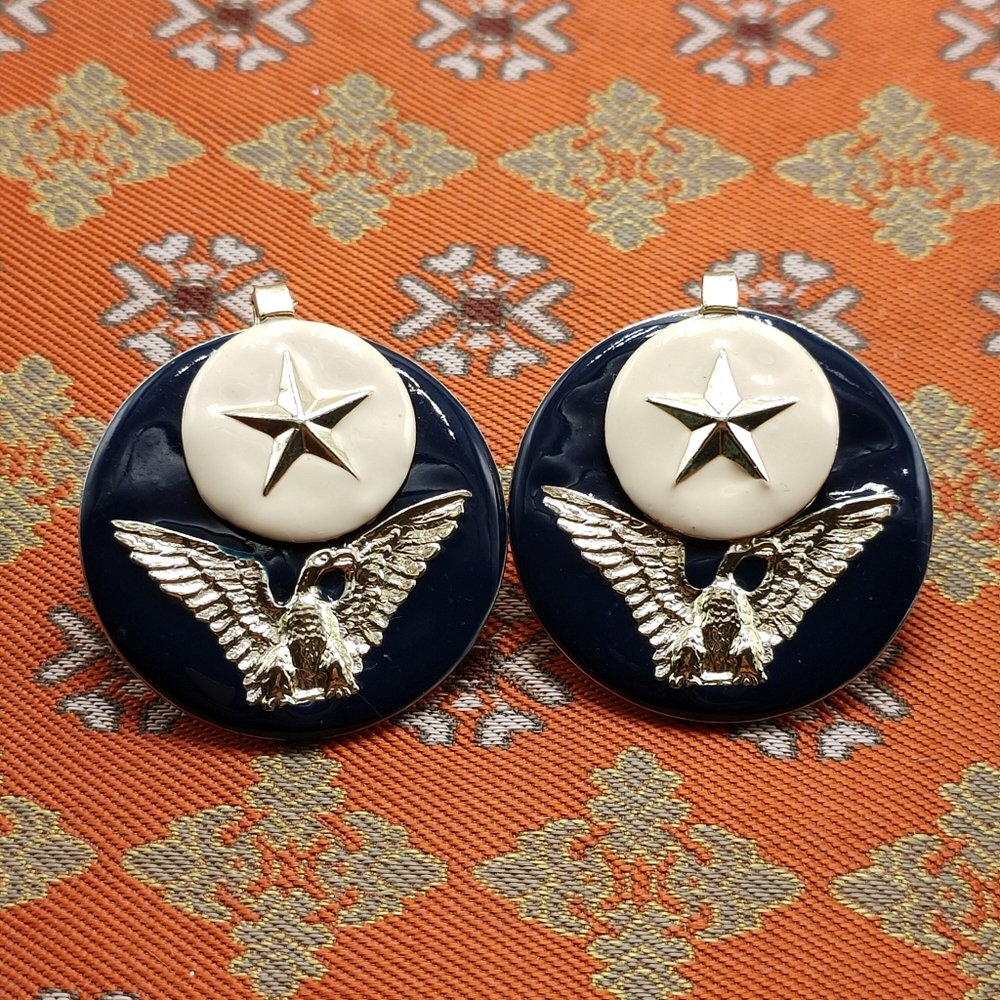 Vintage HUGE RUNWAY eagle gold navy enamel white